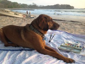 Painting watercolors at the beach, Playa Pelada