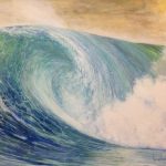 water color painting of surf art barreling wave by Kathryn Colvig