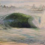 Santa Cruz, California iconic surfing wave. glassy green wave